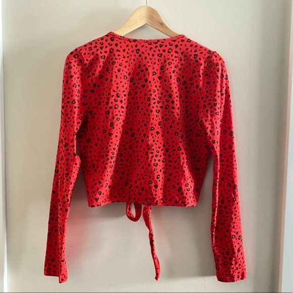 SUNDAY BEST Red Leopard Tie Front Crop Top - Picture 7 of 9
